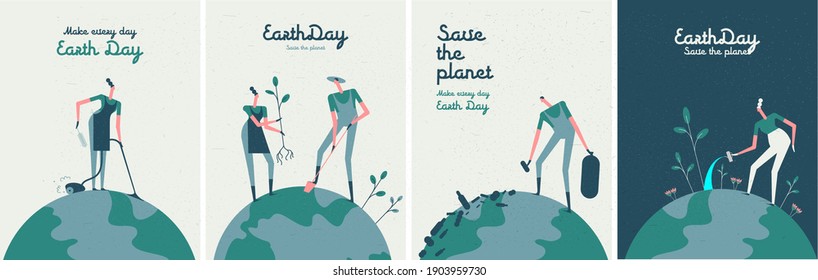 Earth Day. Caring for Nature. International Mother Earth Day. Environmental problems and environmental protection. Vector illustration. Set of vector illustrations
