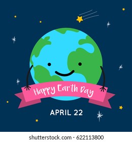 Earth Day Cartoon Card, Happy Earth Day Vector illustration. 