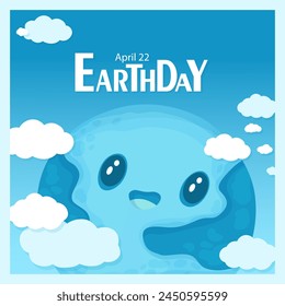 Earth day cartoon card. Vector illustration for graphic and web design, business presentation, marketing and print material. Save the planet concept.