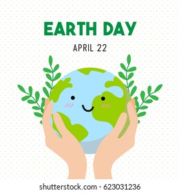 Earth Day Cartoon Card, Earth Day Vector illustration.