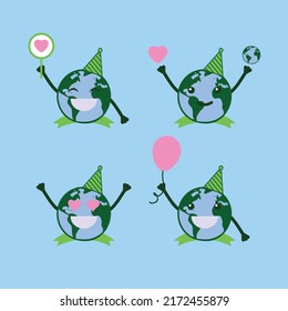 earth day cartoon design vector flat modern illustration