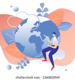 Earth Day Celebration Flat Vector Illustration. Young Man in Casual Clothes Cartoon Character. Planet Environment Protection, Ecology Conservation, Nature Care. Global April Holiday Event