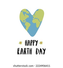 Earth Day celebration greeting card, Happy Earth Day lettering. Vector illustration.