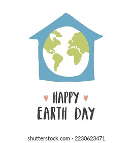 Earth Day celebration greeting card, Happy Earth Day lettering. Vector illustration.
