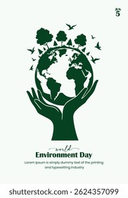 Earth day celebration: hands protecting the planet. vector illustration