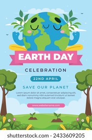 Earth Day Celebration. Happy earth day Background. April 22. Vector illustration design Template for Poster, Banner, Flyer, Card, Post, Cover, Campaign, Event. Save the Earth concept. go green.