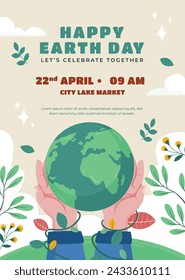 Earth Day Celebration. Happy earth day Background. April 22. Vector illustration design Template for Poster, Banner, Flyer, Card, Post, Cover, Campaign, Event. Save the Earth concept. go green.