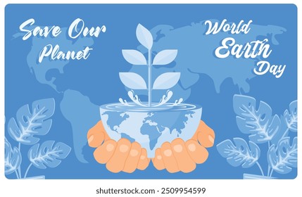 Earth Day celebration. Plant trees to save the earth's ecosystem. Earth Day concept. Flat vector illustration.