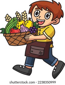 Earth Day Child Carrying Harvest Cartoon Clipart 