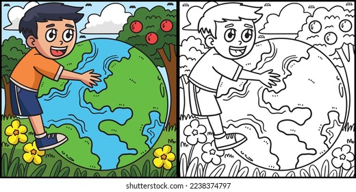 Earth Day Child Embracing Earth Illustration