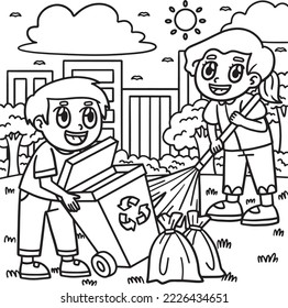 Earth Day Children Cleaning the Trash Coloring 
