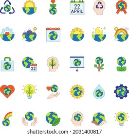 Earth Day color flat icon collection set