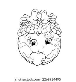 Earth Day. Coloring book page for kids. Cartoon style character. Vector illustration isolated on white background.