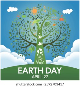 Earth day concept. 3d eco friendly design. Earth map shapes with trees water and shadow. Save the Earth concept. Happy Earth Day, 22 April.