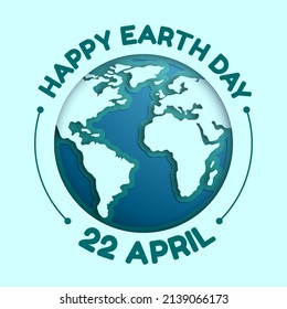 Earth day concept. 3d paper cut eco friendly design. Paper carving Earth map shapes. Save the Earth concept. April 22. Vector illustration. 