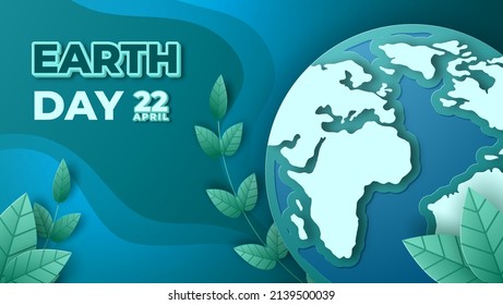 Earth day concept. 3d paper cut eco friendly design. Paper carving Earth map shapes. Save the Earth concept. April 22. Vector illustration. 