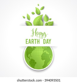 Earth day concept for design banner,ticket, leaflet and so on.Template page for Earth day. Holiday card. Green globe and leaves.