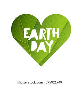  Earth Day Concept Design. Happy Earth Day logotype template. Green Leaf Veins Texture Heart Shaped. Isolated template