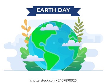 Concepto del Día de la Tierra ilustración vectorial plana plantilla vectorial para afiches, pancartas, conciencia ecológica, cuidado de la naturaleza y el medio ambiente, globo verde, reutilización y reciclado, desechos cero