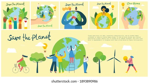 Earth day concept. Human hands holding floating globe in space. Save our planet. Flat style vector isolated illustration.