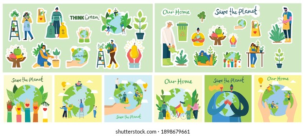 Earth day concept. Human hands holding floating globe in space. Save our planet. Flat style vector isolated illustration.