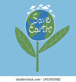 Earth day concept. Human hands holding floating globe in space. Save our planet. Doodle style vector isolated illustration.