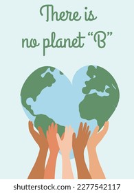 Earth Day concept. People of different ethnicities hold the Earth. Vector illustration on the theme of saving the planet for social poster, banner, card.