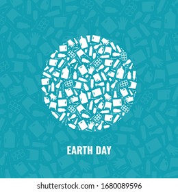 Earth day concept plastic waste planet pollution vector illustration. Round earth globe filled with plastic waste flat icons. Environmental protection concept, Earth plastic pollution problem graphic