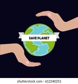 Earth Day concept. Save planet. Human hands holding globe. Flat style vector illustration.