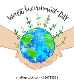 Earth day concept. Save planet. World environment day lettering inscription background. Vector illustration.