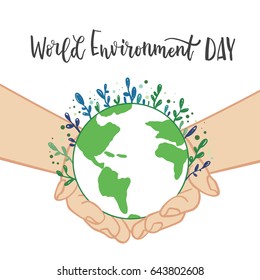 Earth day concept. Save planet. World environment day lettering inscription background. Vector illustration.