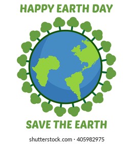 Earth day concept with trees on white background
