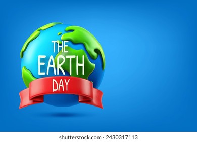 The Earth day concept. Vector illustration with the globe and ribbon. 3d vector banner with copy space