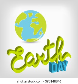 Earth day concept. Earth Day Vector illustration with hand drawn word, planet  and continents. Lettering EPS 10