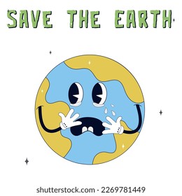  Earth Day. Concept of World Environment Day in y2k style. Cartoon cute earth planet character. World Environment Day. Save the Earth.