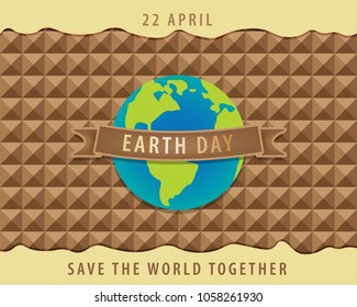 Earth day concept,22 April,The globe and brown ribbon on a brown geometric background, Vector illustration design. EPS10