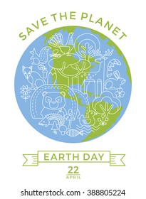 Earth Day. Conceptual design for the conservation of nature. Trendy graphic style. 