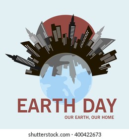 Earth day creative poster card with city on a globe vector image