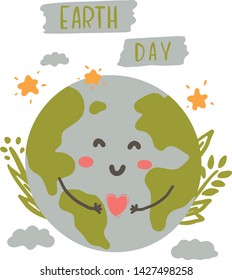 Earth day. Cute cartoon Earth Day vector illustration.
