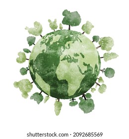 Earth day design of watercolor tree and world on white background vector illustration