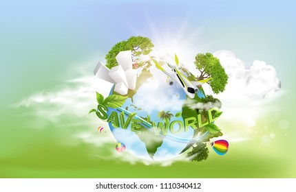 Earth Day. Eco friendly concept. Vector illustration. Earth day concept. World environment day background. Save the earth. Happy Earth Day Poster or Banner Background.