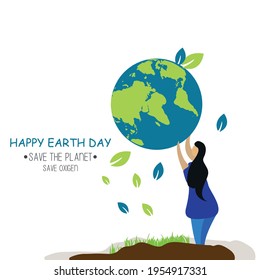 Día de la Tierra. El concepto ecológico. Ilustración vectorial. Concepto del Día de la Tierra. Antecedentes del Día Mundial del Medio Ambiente. Salven la tierra. Afiche del Feliz Día de la Tierra o fondo de la pancarta. Detener el virus de Corona