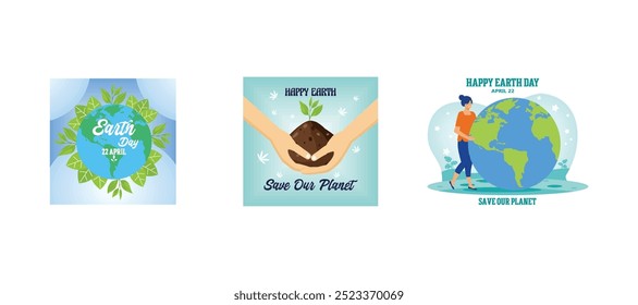 Earth Day. Eco friendly ecology concept. Happy Earth Day April 22. World environment day background. Set flat vector modern illustration 