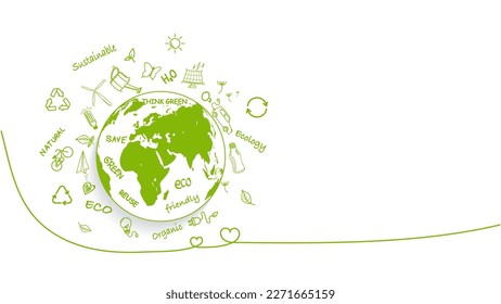 Earth day, Eco friendly, Sustainable devlopment and World environment day concept design with line and doodle icons, Vector illustration