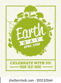 Earth Day Eco Green Vector Poster Design. Organic Circle Concept on Paper Background