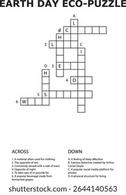 Dia da Terra Eco Puzzle Grid Crossword Game Pistas vetor