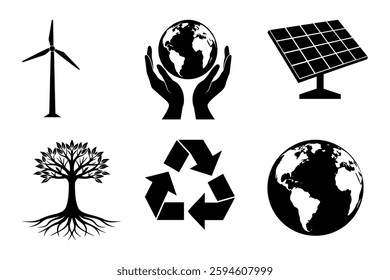 Earth Day Eco Symbols Silhouette vector  Bundle