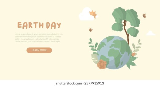 Earth Day. Eco-Friendly Illustration with Globe and Nature. Earth Day banner. Save nature. graphic and web design, business presentation, marketing and print material. Vector illustration