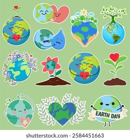 Earth Day, eco-friendly stickers concept vector illustration set. Nature protection, environmental protection. Save the environment, Mother Earth, Go Green.