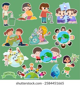 Earth Day, eco-friendly stickers concept vector illustration set. Nature protection, environmental protection. Save the environment, Mother Earth, Go Green.